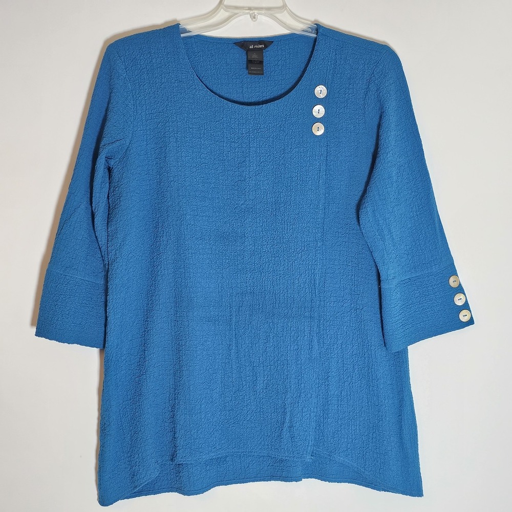 Ali Miles Pullover Top Womens Large Textured 3/4 Sleeve Button Detail Lagenlook